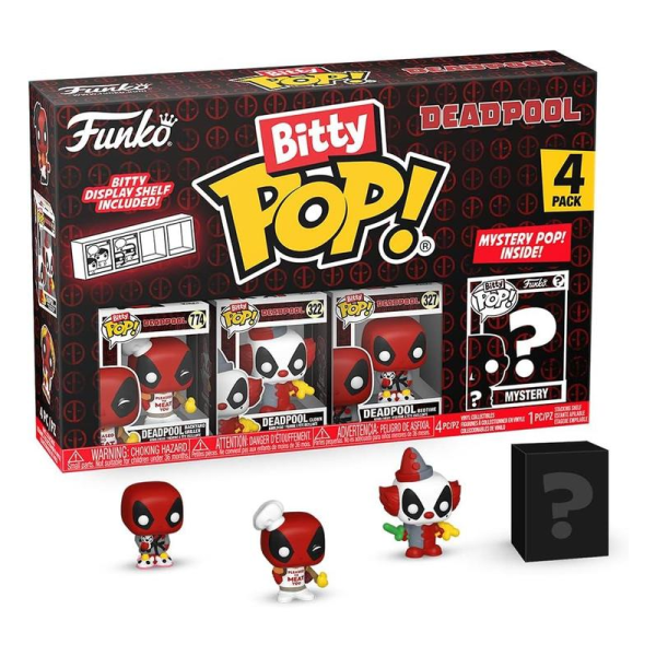 Funko Deadpool BBQ, Payaso y Dormilón Pack de 4 Figuritas Bitty Marvel POP!